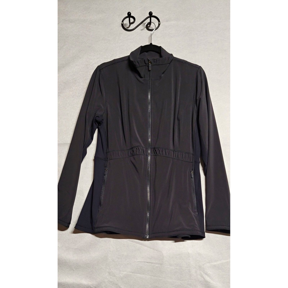 lululemon Women's Track Jacket Size 12 Black Full Zip Pockets Stretch Mid